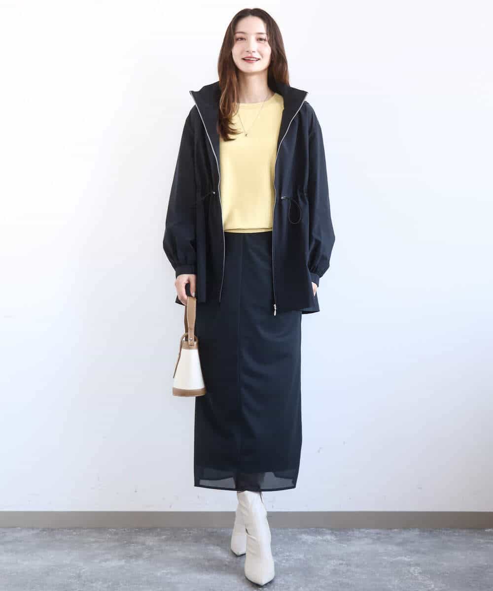 F1HGD20150 MK MICHEL KLEIN(小さいサイズ)(メゾン ドゥ サンク) オーガンジートリコットシアータイトスカート/洗える ネイビー