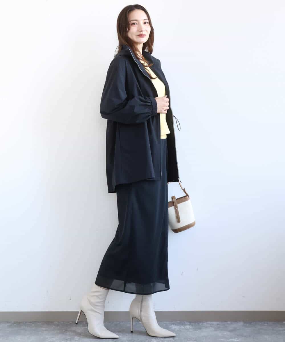 F1HGD20150 MK MICHEL KLEIN(小さいサイズ)(メゾン ドゥ サンク) オーガンジートリコットシアータイトスカート/洗える ネイビー