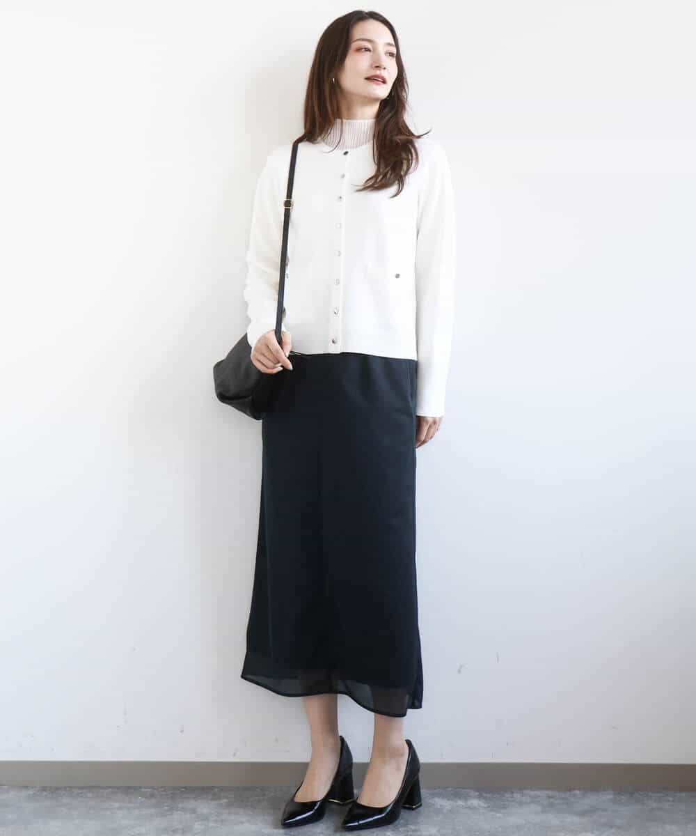 F1HGD20150 MK MICHEL KLEIN(小さいサイズ)(メゾン ドゥ サンク) オーガンジートリコットシアータイトスカート/洗える ネイビー