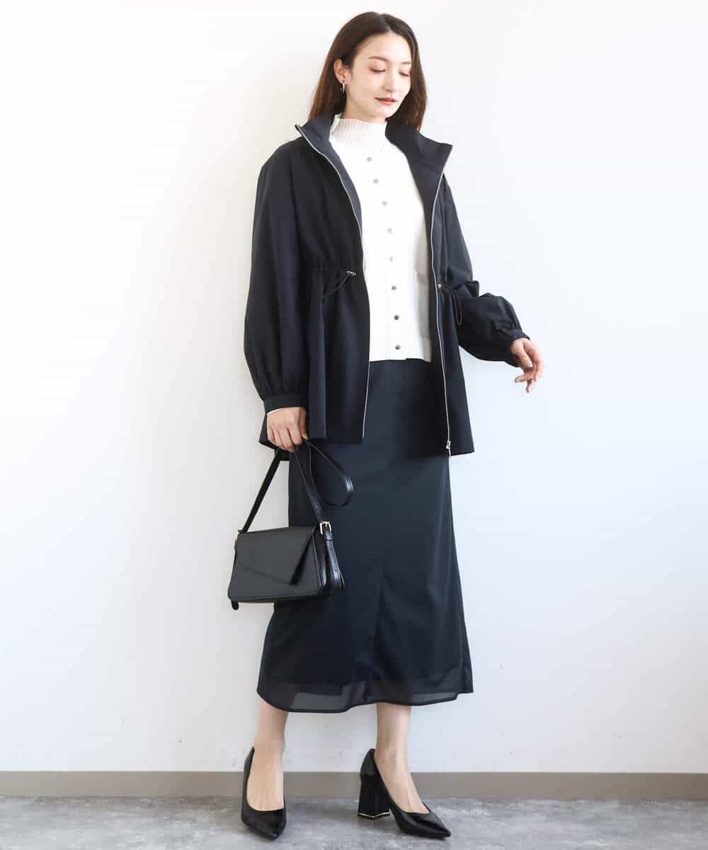 F1HGD20150 MK MICHEL KLEIN(小さいサイズ)(メゾン ドゥ サンク) オーガンジートリコットシアータイトスカート/洗える ネイビー