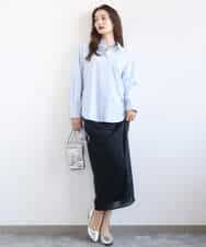 F1HGD20150 MK MICHEL KLEIN(小さいサイズ)(メゾン ドゥ サンク) オーガンジートリコットシアータイトスカート/洗える ネイビー