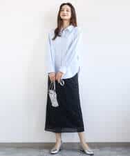 F1HGD20150 MK MICHEL KLEIN(小さいサイズ)(メゾン ドゥ サンク) オーガンジートリコットシアータイトスカート/洗える ネイビー