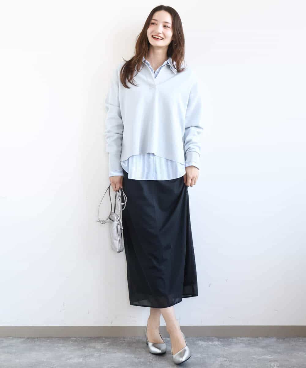 F1HGD20150 MK MICHEL KLEIN(小さいサイズ)(メゾン ドゥ サンク) オーガンジートリコットシアータイトスカート/洗える ネイビー