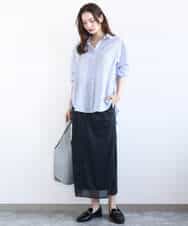 F1HGD20150 MK MICHEL KLEIN(小さいサイズ)(メゾン ドゥ サンク) オーガンジートリコットシアータイトスカート/洗える ネイビー