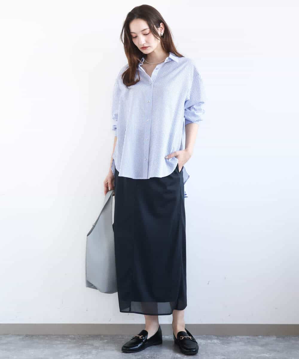 F1HGD20150 MK MICHEL KLEIN(小さいサイズ)(メゾン ドゥ サンク) オーガンジートリコットシアータイトスカート/洗える ネイビー