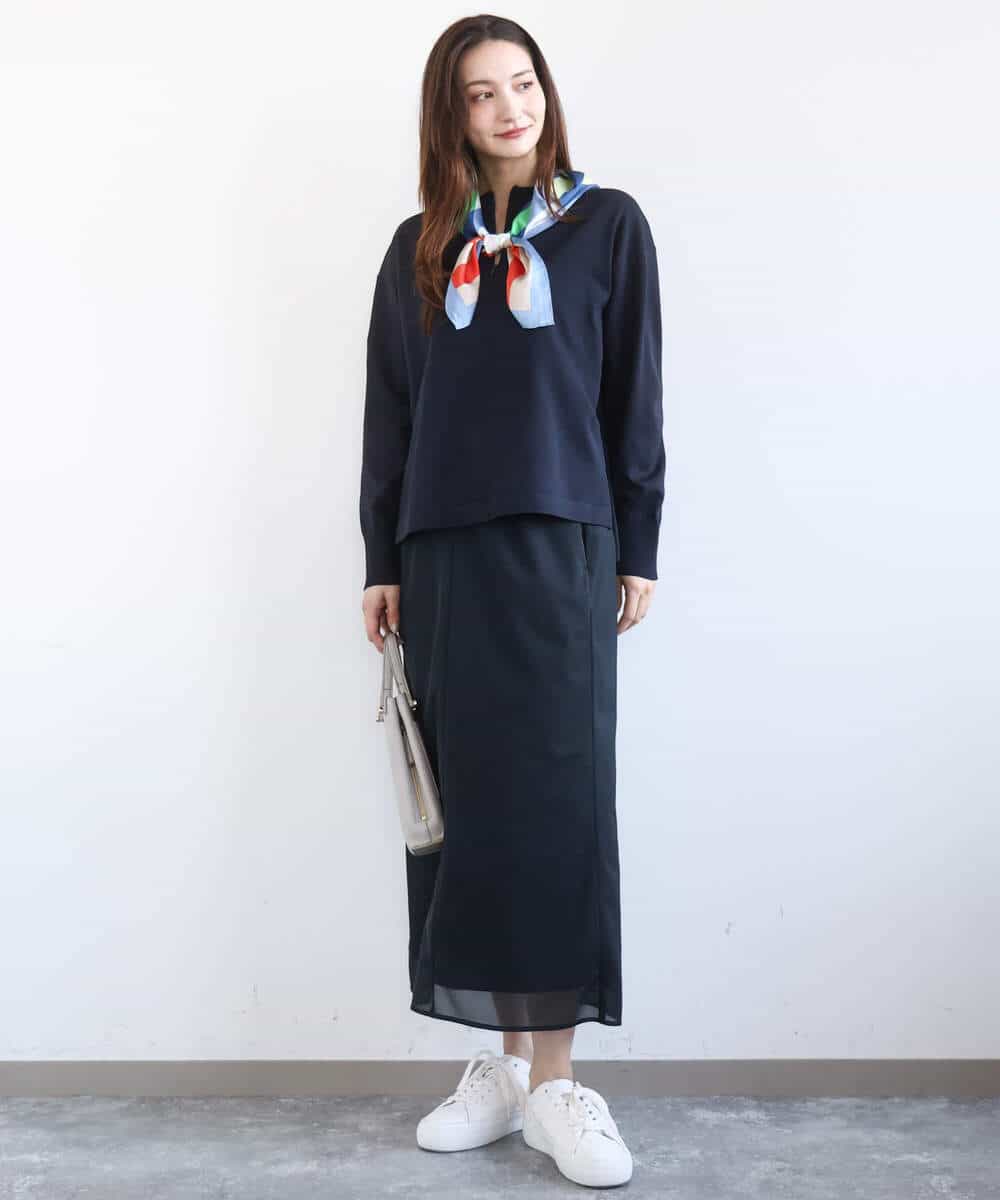 F1HGD20150 MK MICHEL KLEIN(小さいサイズ)(メゾン ドゥ サンク) オーガンジートリコットシアータイトスカート/洗える ネイビー