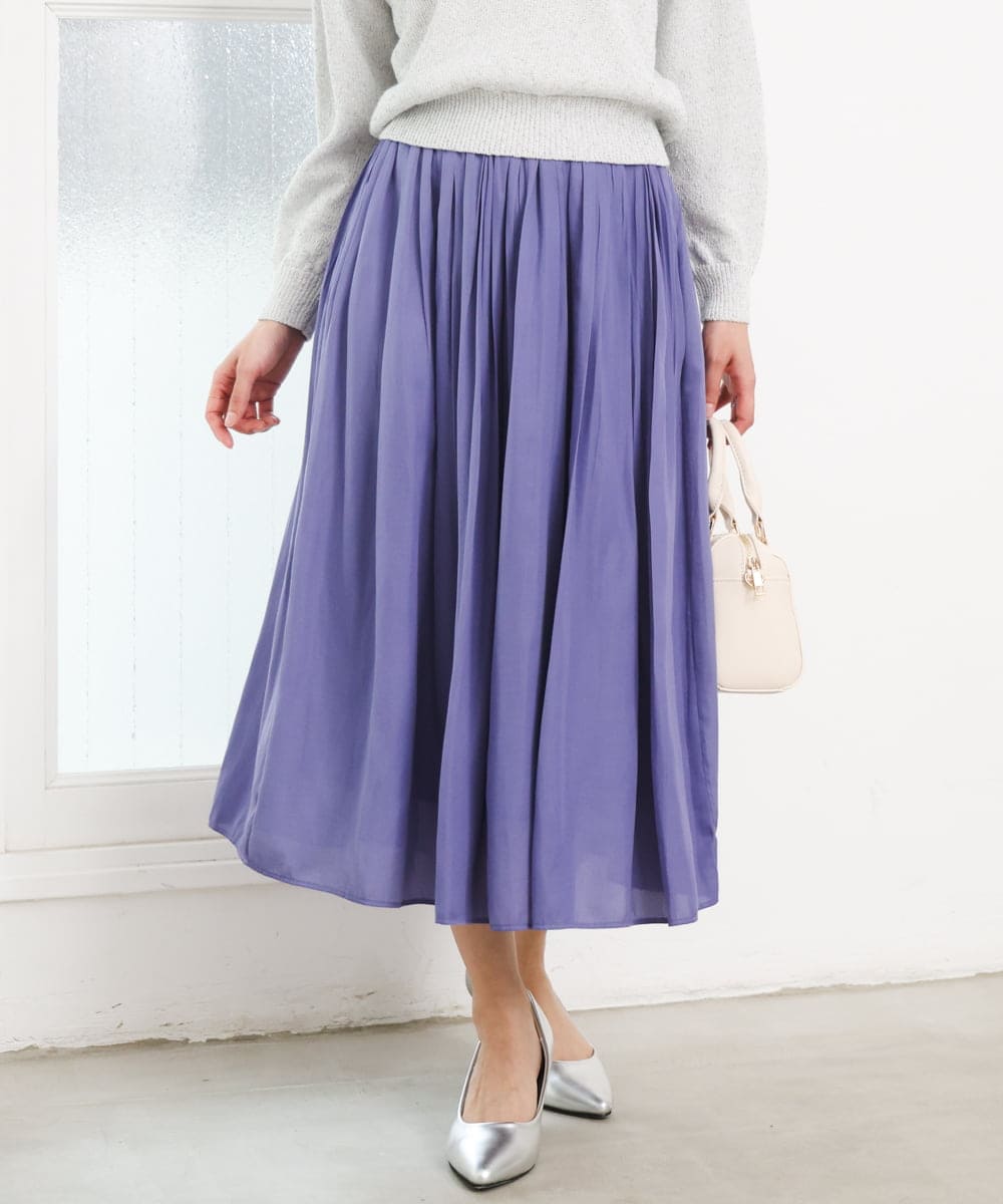 F1HGD35150 MK MICHEL KLEIN(小さいサイズ)(メゾン ドゥ サンク) 【小さいサイズ】サテンプリーツスカート/UVカット/洗える パープル