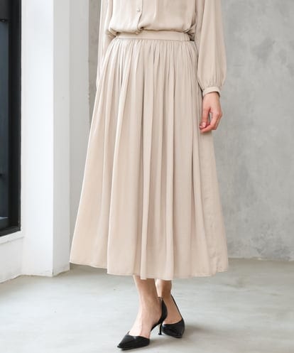 F1HGD35150 MK MICHEL KLEIN(小さいサイズ) 【小さいサイズ】サテンプリーツスカート/UVカット/洗える