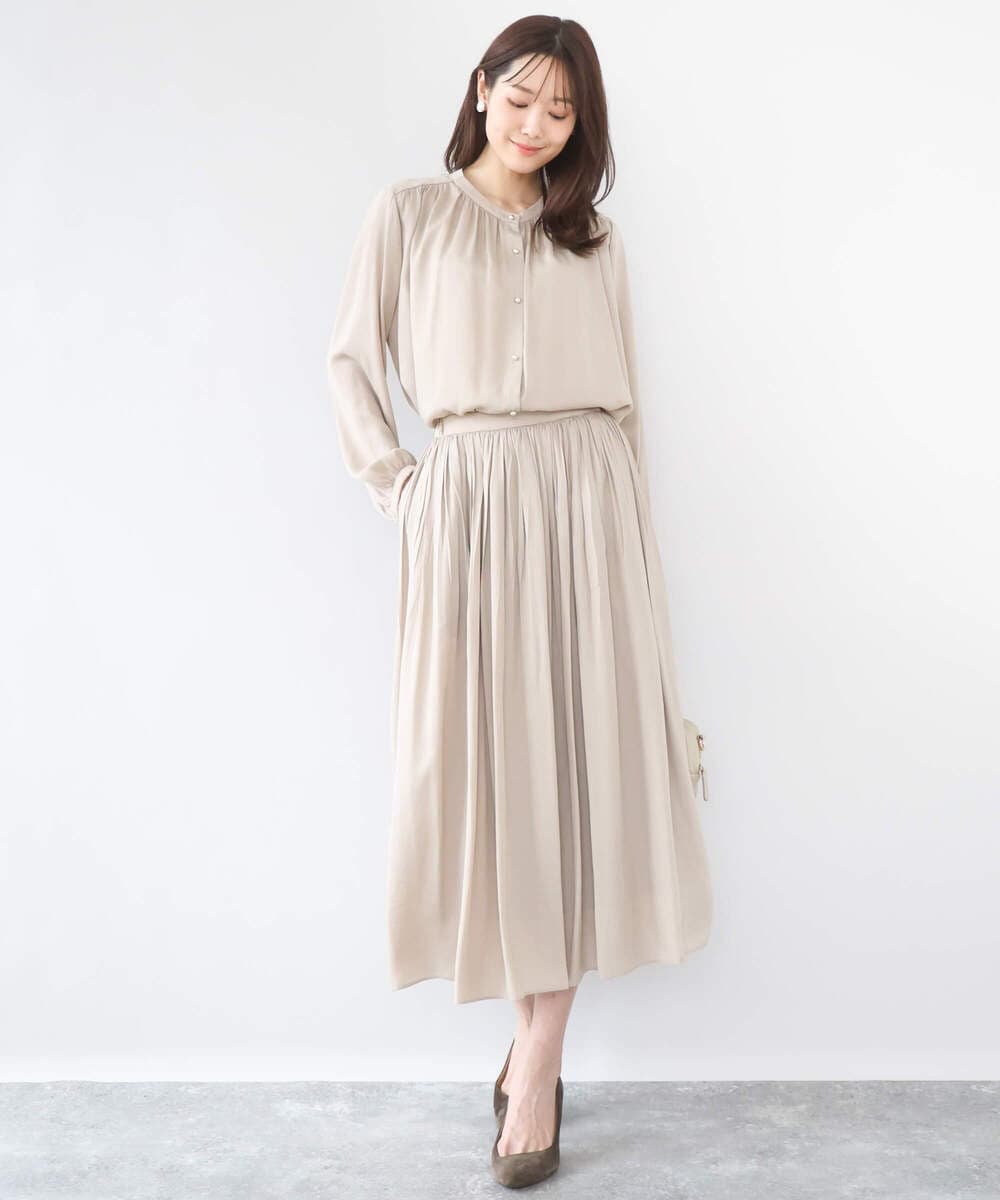 F1HGD35150 MK MICHEL KLEIN(小さいサイズ)(メゾン ドゥ サンク) 【小さいサイズ】サテンプリーツスカート/UVカット/洗える ダークグレー