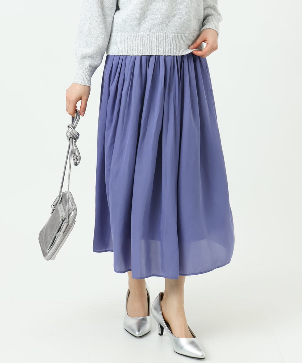 F1HGD35150 MK MICHEL KLEIN(小さいサイズ)(メゾン ドゥ サンク) 【小さいサイズ】サテンプリーツスカート/UVカット/洗える ダークグレー