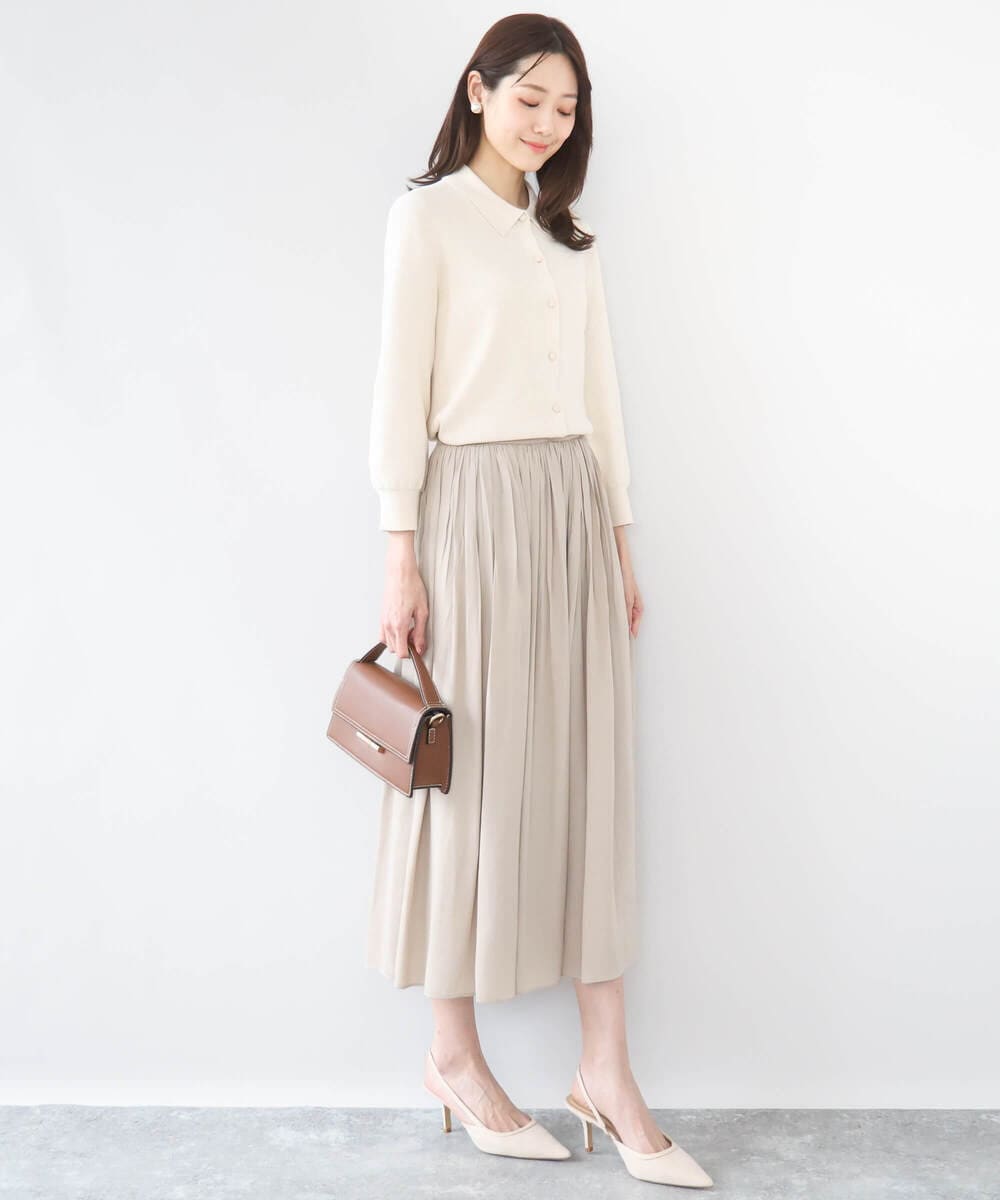 F1HGD35150 MK MICHEL KLEIN(小さいサイズ)(メゾン ドゥ サンク) 【小さいサイズ】サテンプリーツスカート/UVカット/洗える ダークグレー