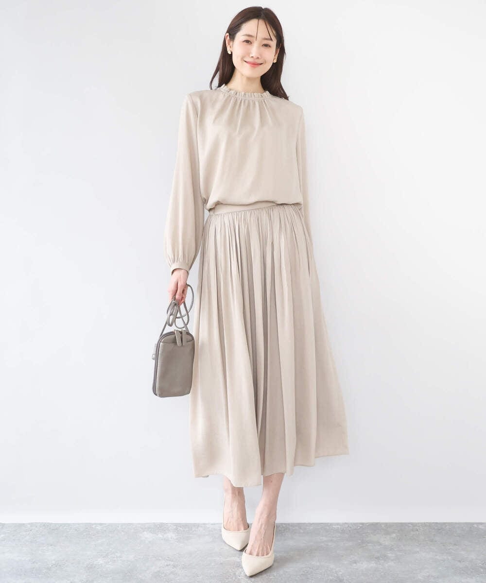 F1HGD35150 MK MICHEL KLEIN(小さいサイズ)(メゾン ドゥ サンク) 【小さいサイズ】サテンプリーツスカート/UVカット/洗える ダークグレー