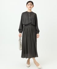 F1HGD35150 MK MICHEL KLEIN(小さいサイズ)(メゾン ドゥ サンク) 【小さいサイズ】サテンプリーツスカート/UVカット/洗える ダークグレー