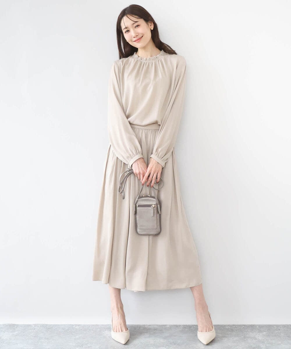 F1HGD35150 MK MICHEL KLEIN(小さいサイズ)(メゾン ドゥ サンク) 【小さいサイズ】サテンプリーツスカート/UVカット/洗える ダークグレー