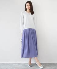 F1HGD35150 MK MICHEL KLEIN(小さいサイズ)(メゾン ドゥ サンク) 【小さいサイズ】サテンプリーツスカート/UVカット/洗える ダークグレー