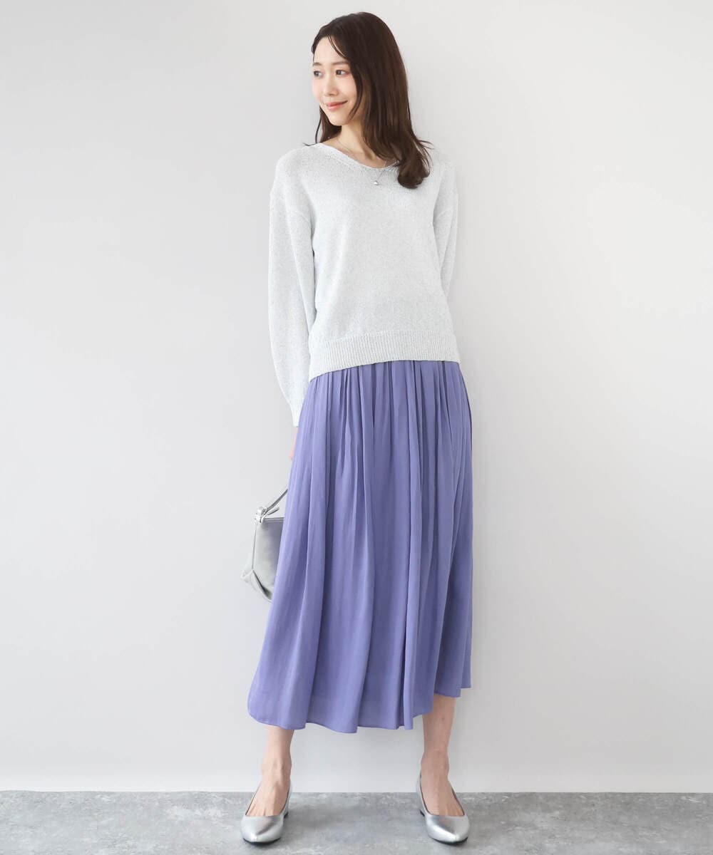 F1HGD35150 MK MICHEL KLEIN(小さいサイズ)(メゾン ドゥ サンク) 【小さいサイズ】サテンプリーツスカート/UVカット/洗える ダークグレー