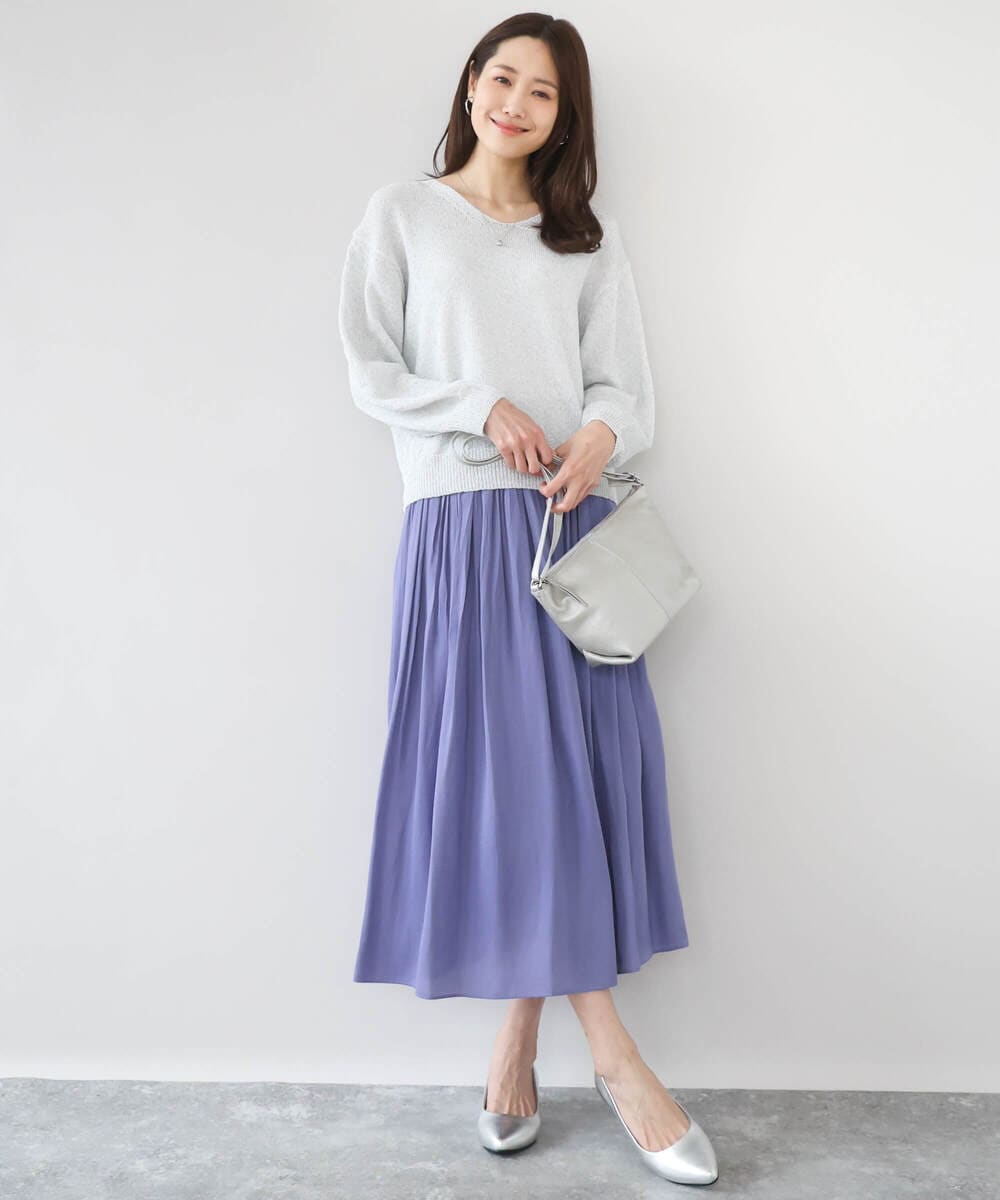 F1HGD35150 MK MICHEL KLEIN(小さいサイズ)(メゾン ドゥ サンク) 【小さいサイズ】サテンプリーツスカート/UVカット/洗える ダークグレー