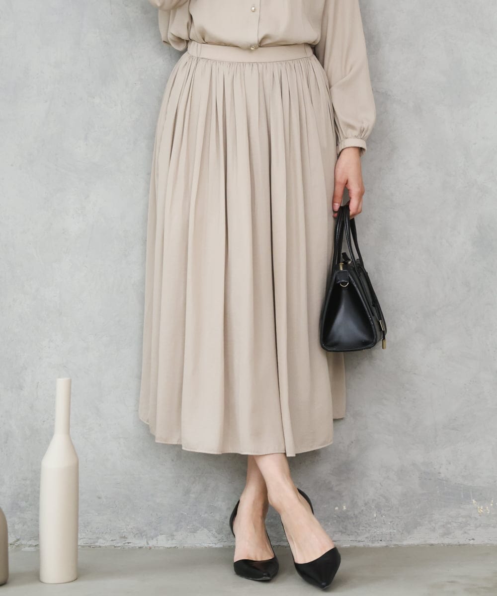 F1HGD35150 MK MICHEL KLEIN(小さいサイズ)(メゾン ドゥ サンク) 【小さいサイズ】サテンプリーツスカート/UVカット/洗える ダークグレー