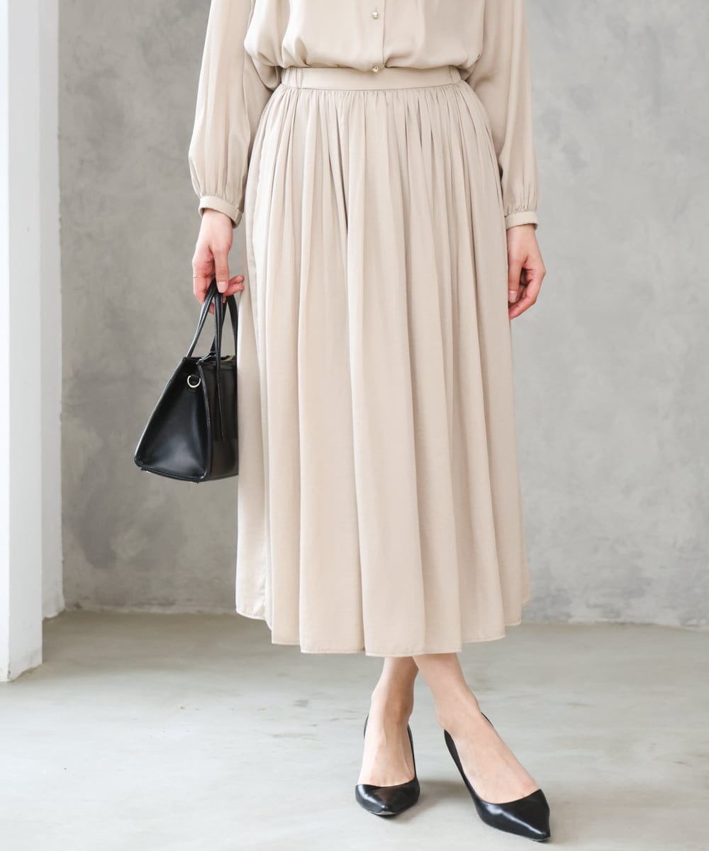 F1HGD35150 MK MICHEL KLEIN(小さいサイズ)(メゾン ドゥ サンク) 【小さいサイズ】サテンプリーツスカート/UVカット/洗える ダークグレー