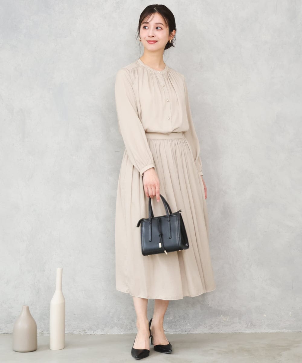 F1HGD35150 MK MICHEL KLEIN(小さいサイズ)(メゾン ドゥ サンク) 【小さいサイズ】サテンプリーツスカート/UVカット/洗える ダークグレー