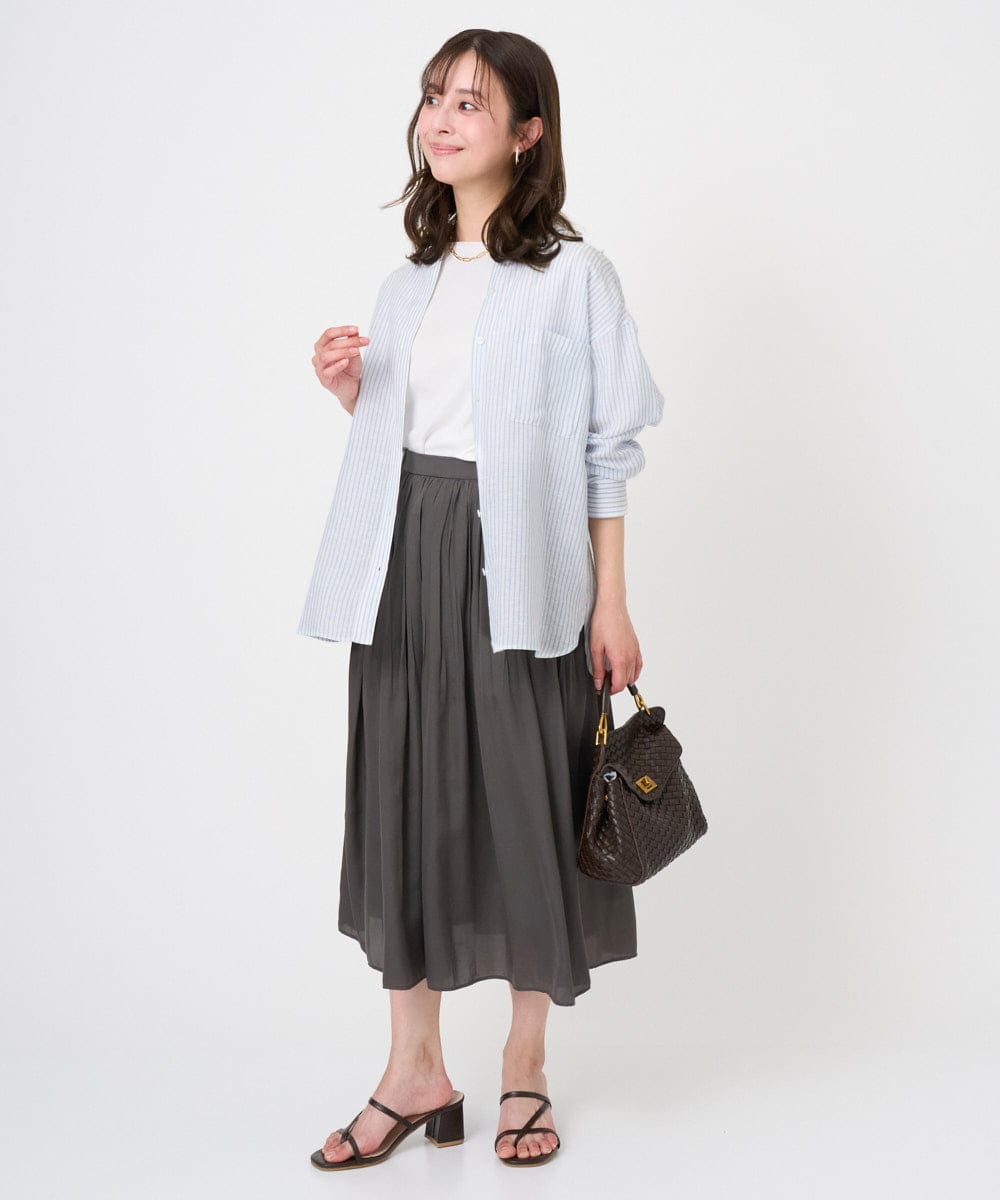 F1HGD35150 MK MICHEL KLEIN(小さいサイズ)(メゾン ドゥ サンク) 【小さいサイズ】サテンプリーツスカート/UVカット/洗える ダークグレー