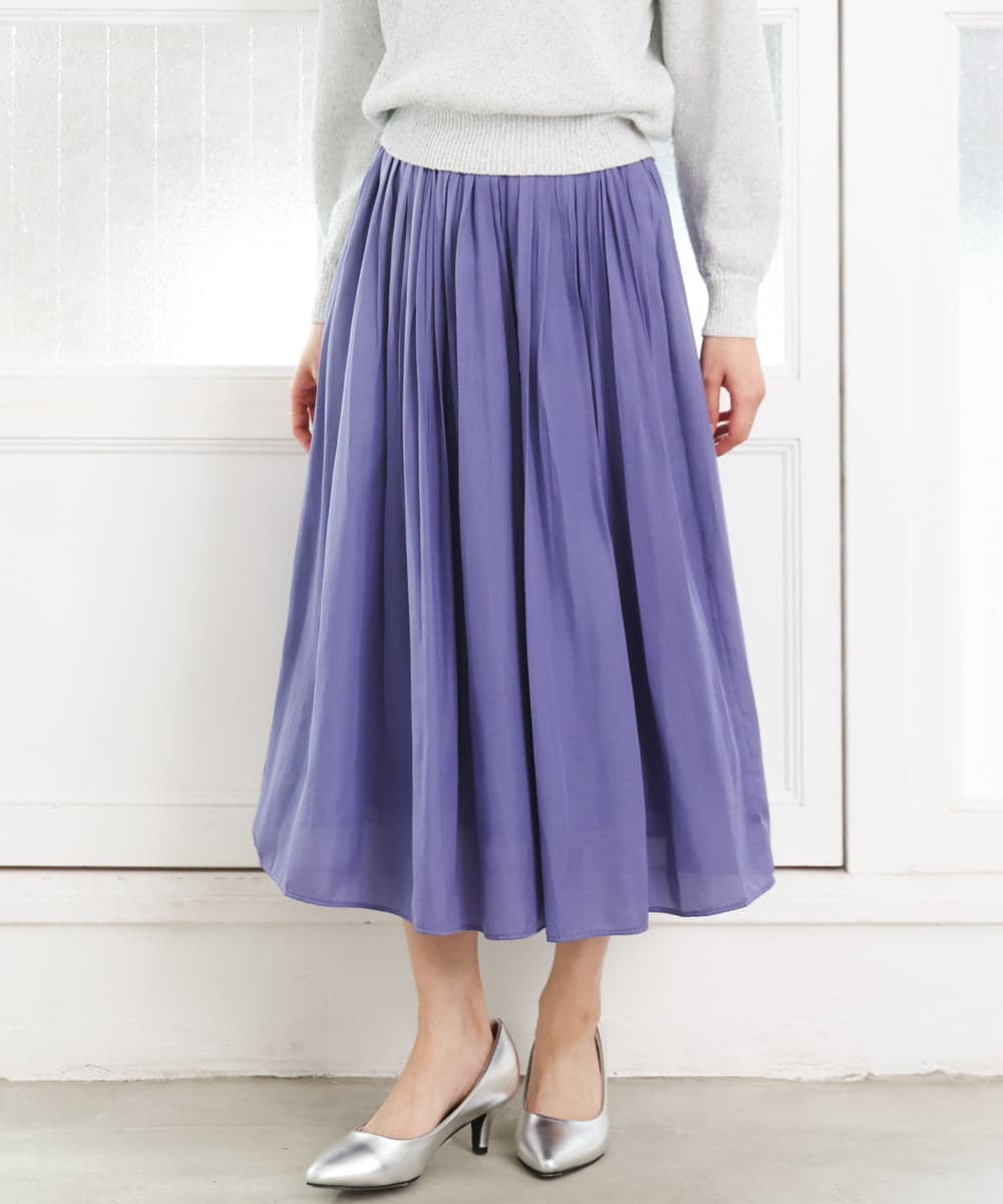 F1HGD35150 MK MICHEL KLEIN(小さいサイズ)(メゾン ドゥ サンク) 【小さいサイズ】サテンプリーツスカート/UVカット/洗える ダークグレー