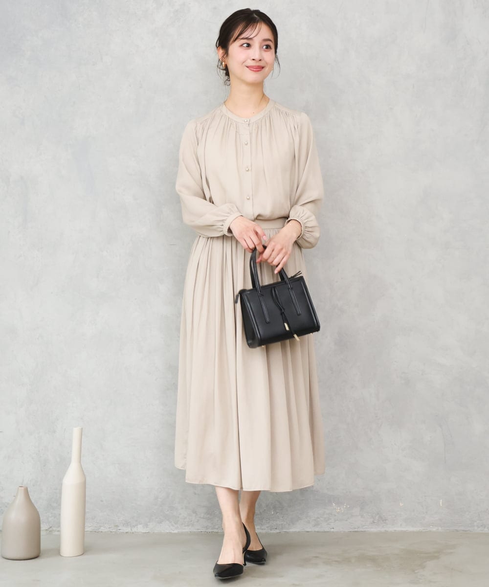 F1HGD35150 MK MICHEL KLEIN(小さいサイズ)(メゾン ドゥ サンク) 【小さいサイズ】サテンプリーツスカート/UVカット/洗える ダークグレー