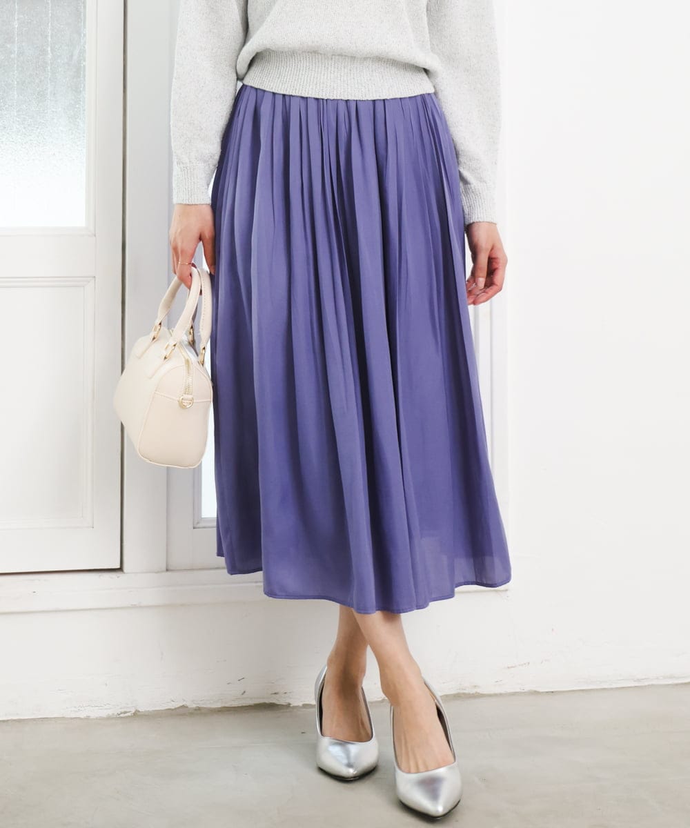 F1HGD35150 MK MICHEL KLEIN(小さいサイズ)(メゾン ドゥ サンク) 【小さいサイズ】サテンプリーツスカート/UVカット/洗える ダークグレー