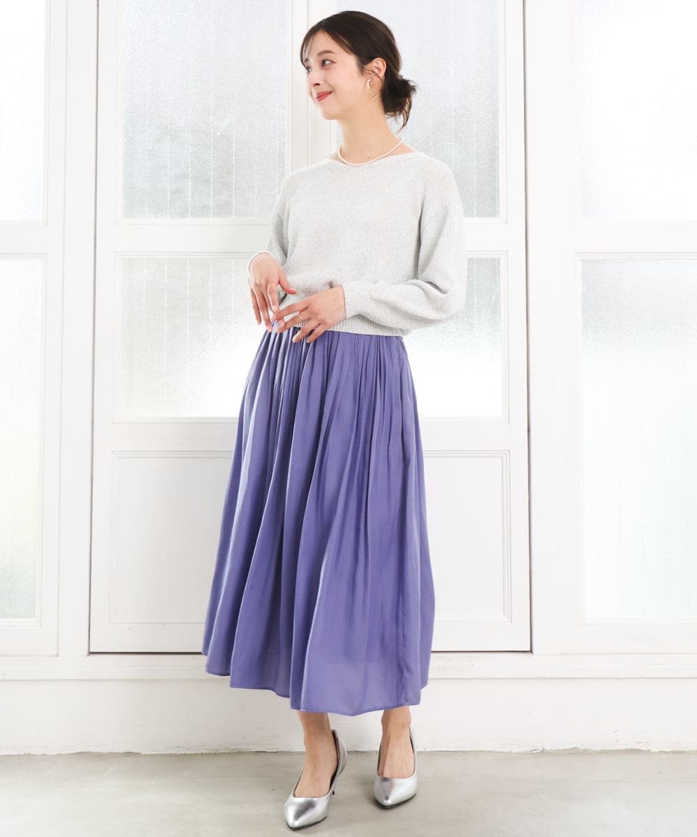 F1HGD35150 MK MICHEL KLEIN(小さいサイズ)(メゾン ドゥ サンク) 【小さいサイズ】サテンプリーツスカート/UVカット/洗える ダークグレー