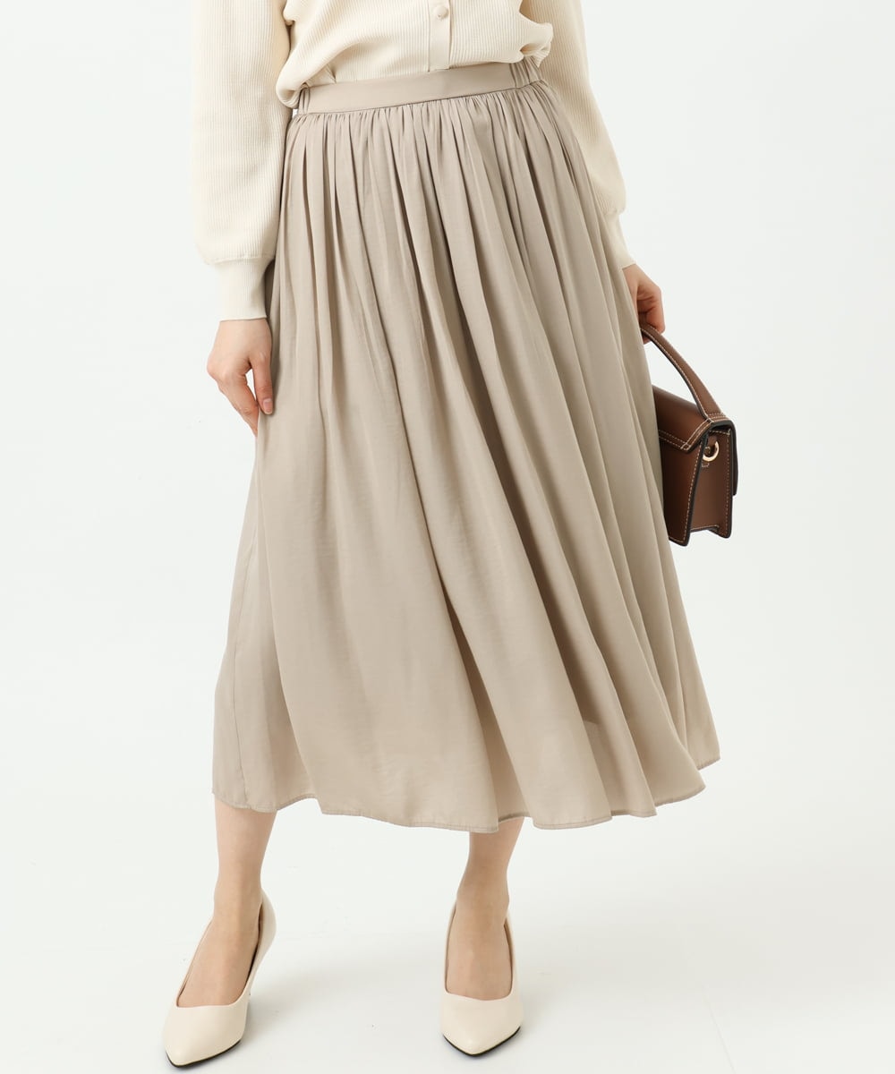 F1HGD35150 MK MICHEL KLEIN(小さいサイズ)(メゾン ドゥ サンク) 【小さいサイズ】サテンプリーツスカート/UVカット/洗える ダークグレー