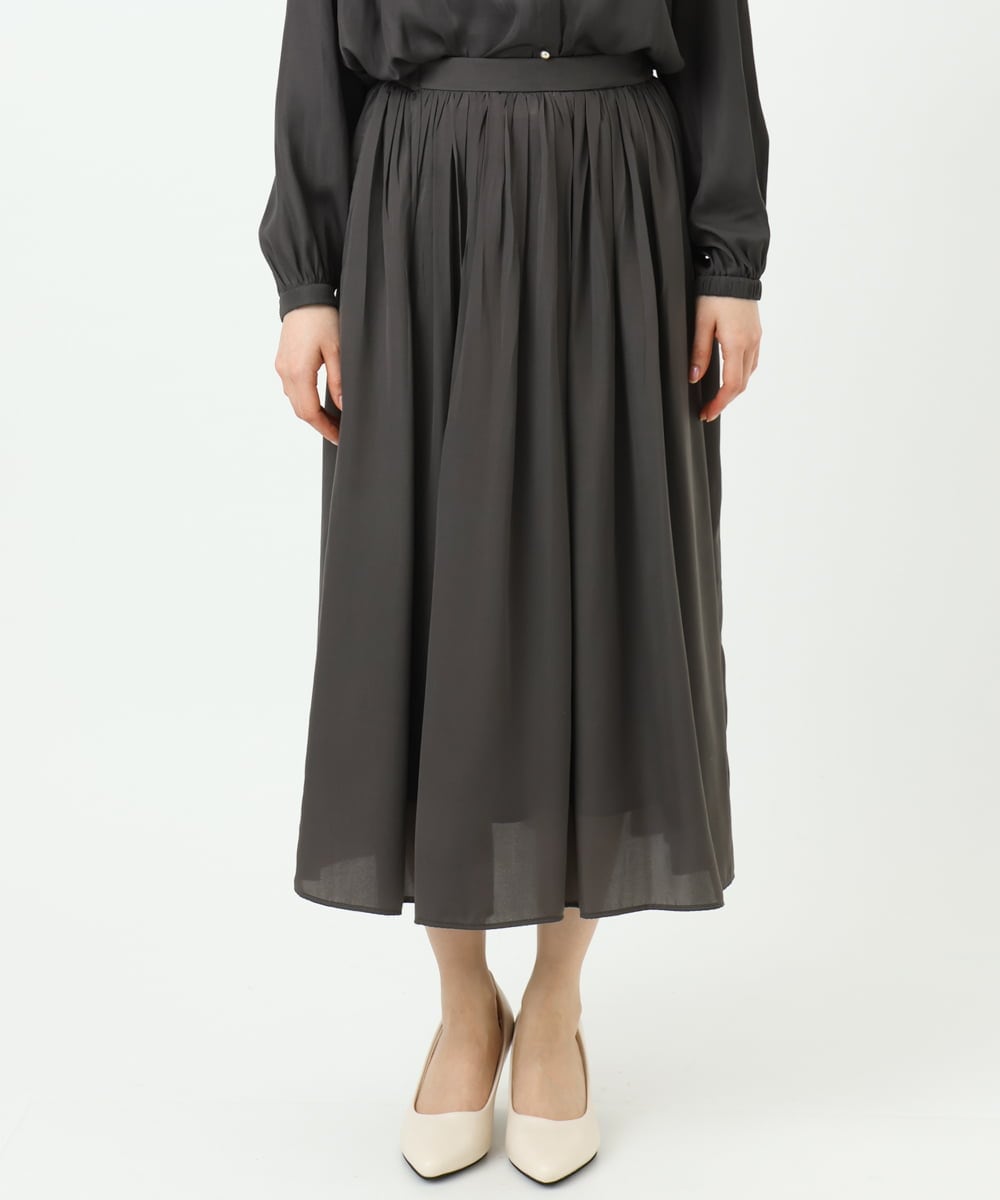 F1HGD35150 MK MICHEL KLEIN(小さいサイズ)(メゾン ドゥ サンク) 【小さいサイズ】サテンプリーツスカート/UVカット/洗える ダークグレー