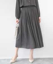 F1HGD35150 MK MICHEL KLEIN(小さいサイズ)(メゾン ドゥ サンク) 【小さいサイズ】サテンプリーツスカート/UVカット/洗える ダークグレー