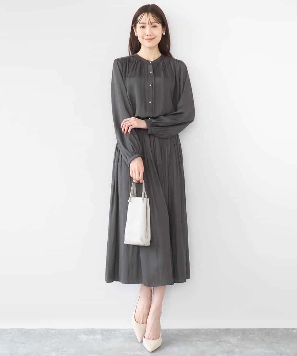 F1HGD35150 MK MICHEL KLEIN(小さいサイズ)(メゾン ドゥ サンク) 【小さいサイズ】サテンプリーツスカート/UVカット/洗える ダークグレー