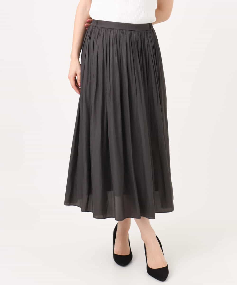 F1HGD35150 MK MICHEL KLEIN(小さいサイズ)(メゾン ドゥ サンク) 【小さいサイズ】サテンプリーツスカート/UVカット/洗える ダークグレー