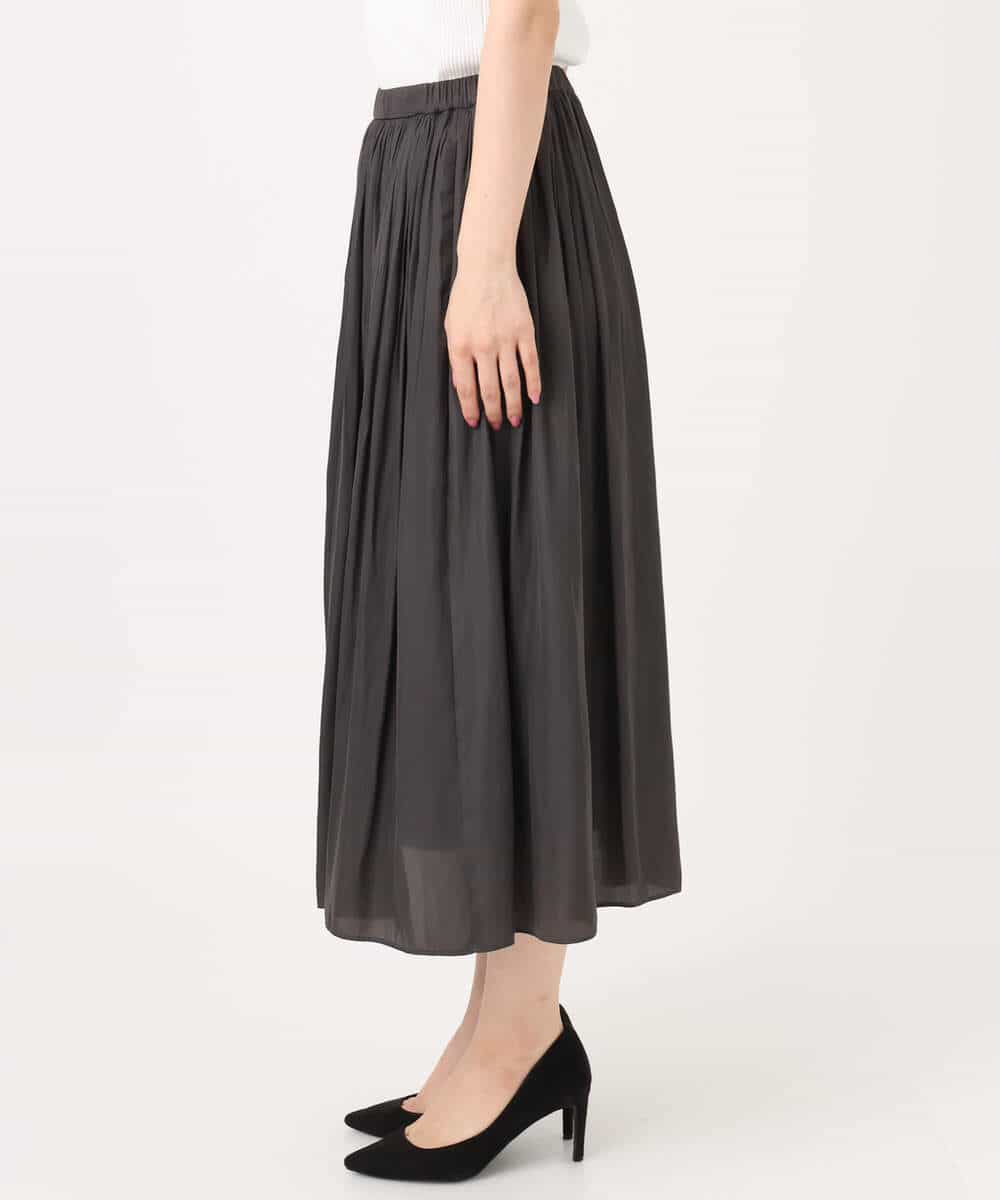 F1HGD35150 MK MICHEL KLEIN(小さいサイズ)(メゾン ドゥ サンク) 【小さいサイズ】サテンプリーツスカート/UVカット/洗える ダークグレー