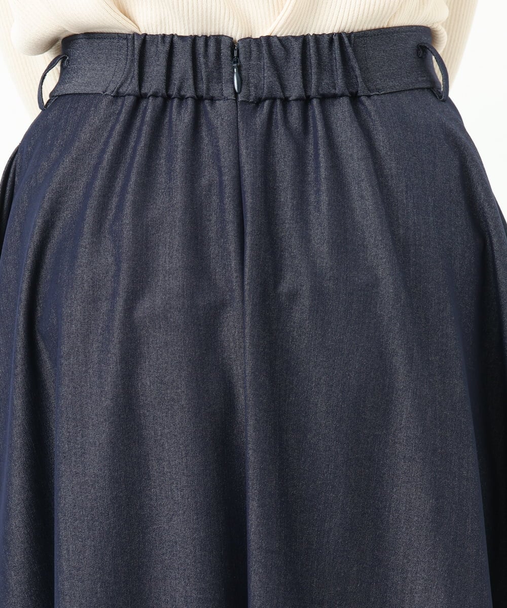 F1HGD36160 MK MICHEL KLEIN(小さいサイズ)(メゾン ドゥ サンク) 【小さいサイズ】[SANAGARAシリーズ]デニムライク フレアスカート/接触冷感/UVカット/洗濯機で洗える ネイビー