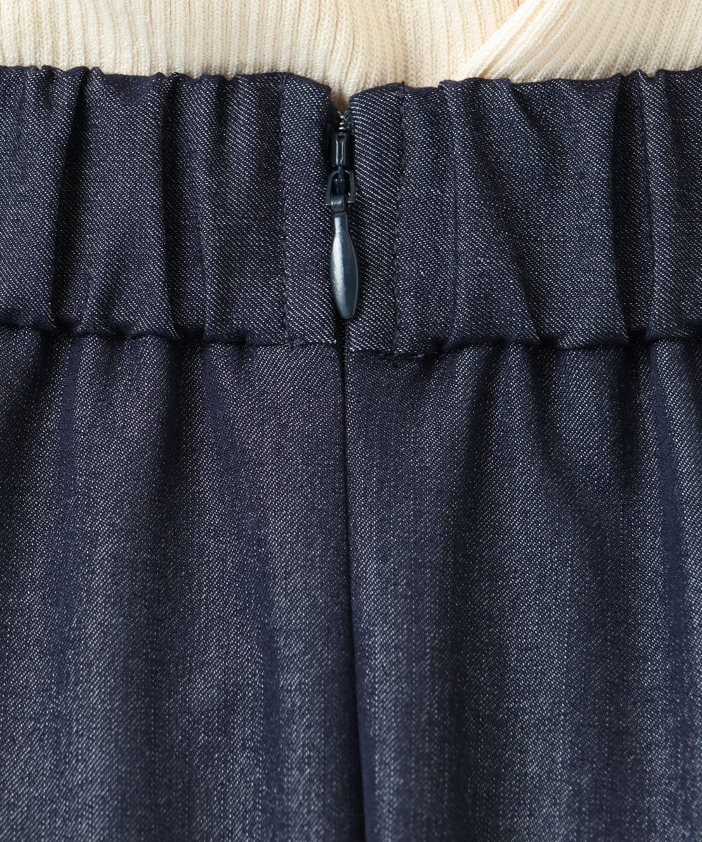 F1HGD36160 MK MICHEL KLEIN(小さいサイズ)(メゾン ドゥ サンク) 【小さいサイズ】[SANAGARAシリーズ]デニムライク フレアスカート/接触冷感/UVカット/洗濯機で洗える ネイビー