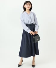 F1HGD36160 MK MICHEL KLEIN(小さいサイズ)(メゾン ドゥ サンク) 【小さいサイズ】[SANAGARAシリーズ]デニムライク フレアスカート/接触冷感/UVカット/洗濯機で洗える ネイビー