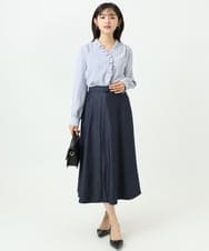 F1HGD36160 MK MICHEL KLEIN(小さいサイズ)(メゾン ドゥ サンク) 【小さいサイズ】[SANAGARAシリーズ]デニムライク フレアスカート/接触冷感/UVカット/洗濯機で洗える ネイビー