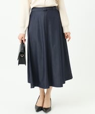 F1HGD36160 MK MICHEL KLEIN(小さいサイズ)(メゾン ドゥ サンク) 【小さいサイズ】[SANAGARAシリーズ]デニムライク フレアスカート/接触冷感/UVカット/洗濯機で洗える ネイビー