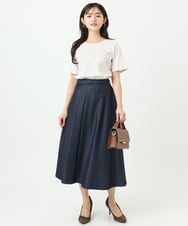 F1HGD36160 MK MICHEL KLEIN(小さいサイズ)(メゾン ドゥ サンク) 【小さいサイズ】[SANAGARAシリーズ]デニムライク フレアスカート/接触冷感/UVカット/洗濯機で洗える ネイビー