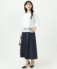 F1HGD36160 MK MICHEL KLEIN(小さいサイズ)(メゾン ドゥ サンク) 【小さいサイズ】[SANAGARAシリーズ]デニムライク フレアスカート/接触冷感/UVカット/洗濯機で洗える ネイビー