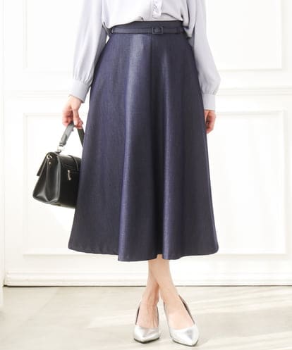 F1HGD36160 MK MICHEL KLEIN(小さいサイズ) 【小さいサイズ】[SANAGARAシリーズ]デニムライク フレアスカート/接触冷感/UVカット/洗濯機で洗える