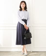 F1HGD36160 MK MICHEL KLEIN(小さいサイズ)(メゾン ドゥ サンク) 【小さいサイズ】[SANAGARAシリーズ]デニムライク フレアスカート/接触冷感/UVカット/洗濯機で洗える ネイビー