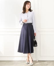 F1HGD36160 MK MICHEL KLEIN(小さいサイズ)(メゾン ドゥ サンク) 【小さいサイズ】[SANAGARAシリーズ]デニムライク フレアスカート/接触冷感/UVカット/洗濯機で洗える ネイビー