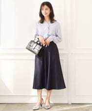 F1HGD36160 MK MICHEL KLEIN(小さいサイズ)(メゾン ドゥ サンク) 【小さいサイズ】[SANAGARAシリーズ]デニムライク フレアスカート/接触冷感/UVカット/洗濯機で洗える ネイビー