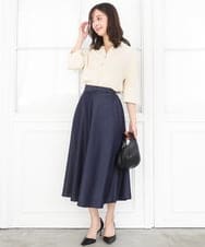 F1HGD36160 MK MICHEL KLEIN(小さいサイズ)(メゾン ドゥ サンク) 【小さいサイズ】[SANAGARAシリーズ]デニムライク フレアスカート/接触冷感/UVカット/洗濯機で洗える ネイビー