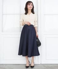 F1HGD36160 MK MICHEL KLEIN(小さいサイズ)(メゾン ドゥ サンク) 【小さいサイズ】[SANAGARAシリーズ]デニムライク フレアスカート/接触冷感/UVカット/洗濯機で洗える ネイビー