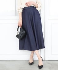 F1HGD36160 MK MICHEL KLEIN(小さいサイズ)(メゾン ドゥ サンク) 【小さいサイズ】[SANAGARAシリーズ]デニムライク フレアスカート/接触冷感/UVカット/洗濯機で洗える ネイビー