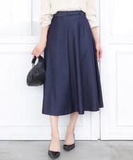 F1HGD36160 MK MICHEL KLEIN(小さいサイズ)(メゾン ドゥ サンク) 【小さいサイズ】[SANAGARAシリーズ]デニムライク フレアスカート/接触冷感/UVカット/洗濯機で洗える ネイビー